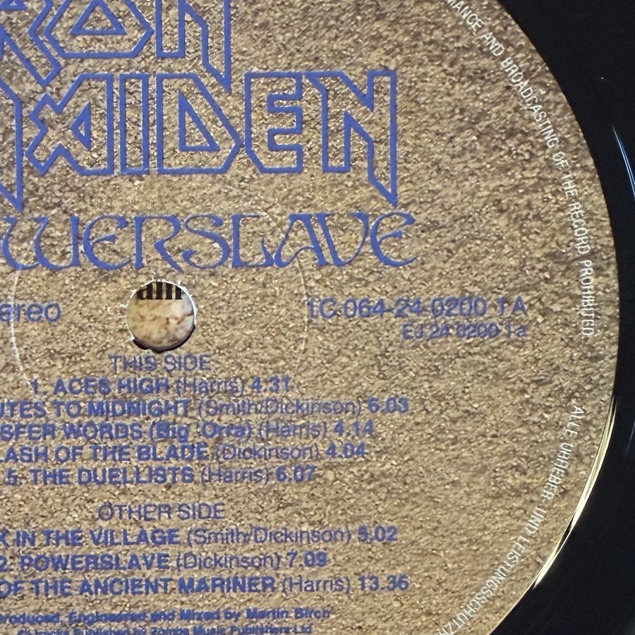 Label of pressing 189, Europe