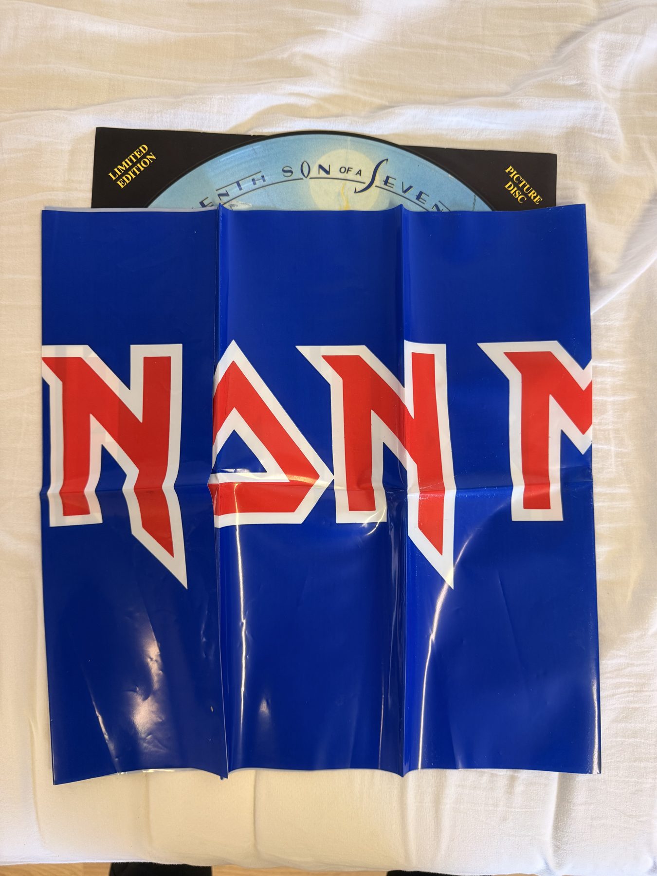 The exclusive polythene Iron Maiden banner from folder 21
