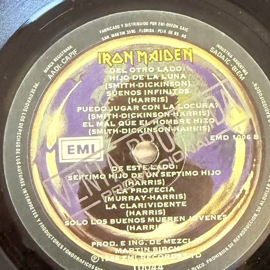Label of pressing 8, Argentina